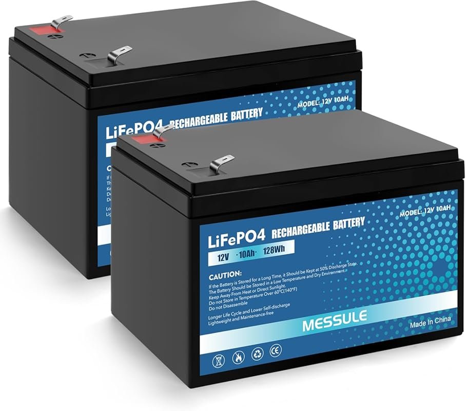 12V 10Ah LiFePO4 Rechargeable Battery 2-Pack for RV Camping Lighting a
