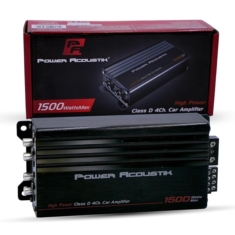 Power Acoustik 4 Channel Car Amplifier with 1500W Max Power and Class 