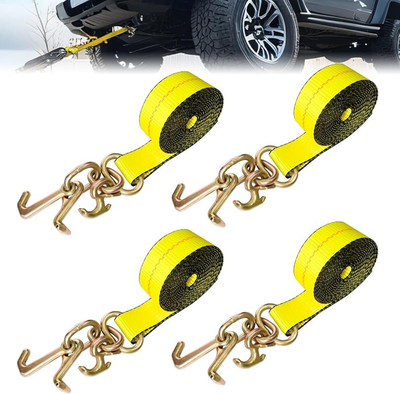 Recovery Winch Straps with RTJ Cluster Hooks: 2x8 Foot and 10000 lbs C