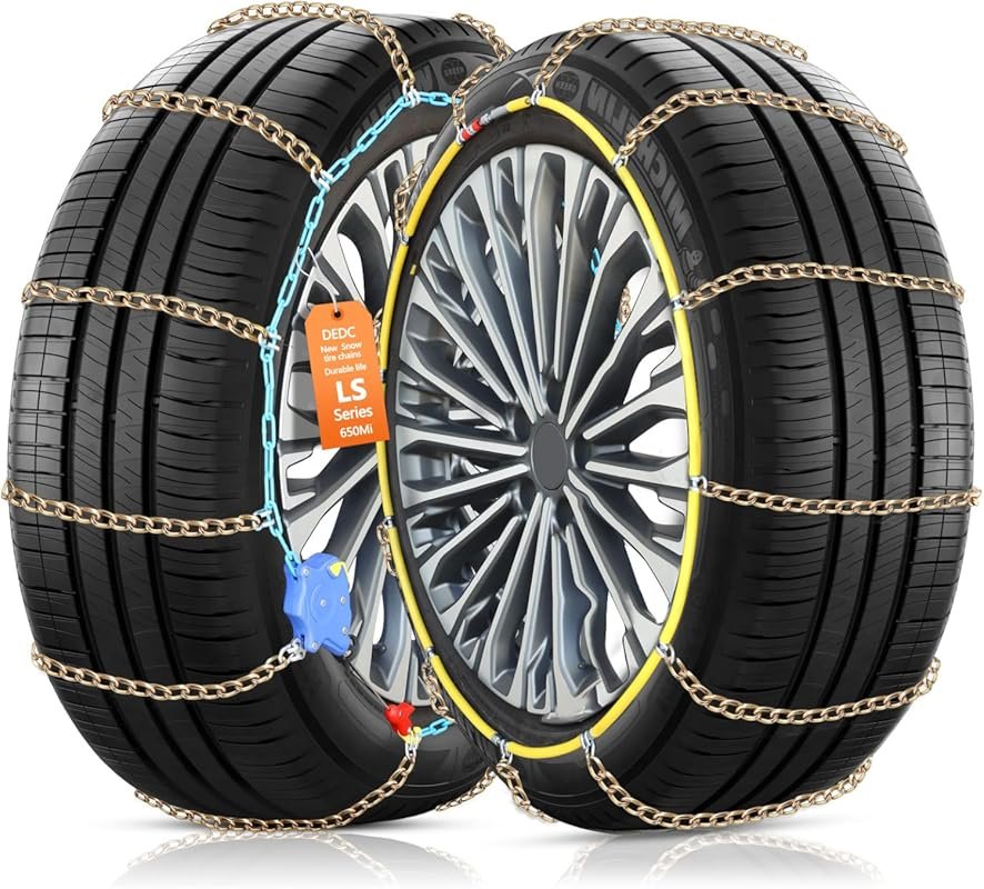 DEDC quick-fit snow tire chains for cars and SUVs, set of 2, fits 225–