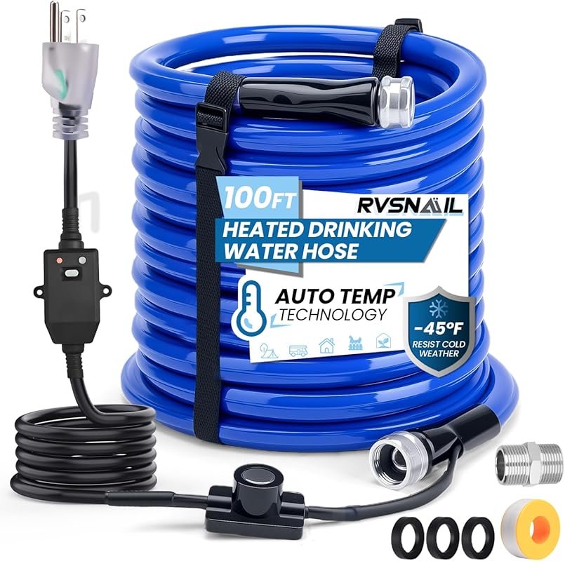 100FT Heated RV Water Hose, -45°F Freeze Protection, Lead and BPA Free