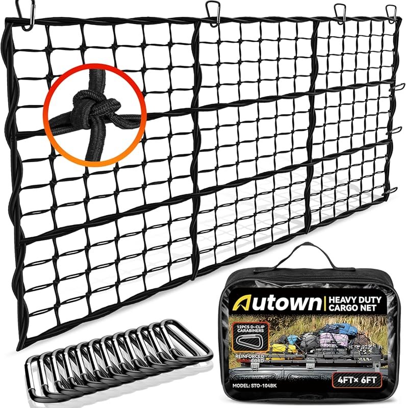 AUTOWN Cargo Net for Pickup Truck Bed - Stretchable 4' x 6' to 8' x 12