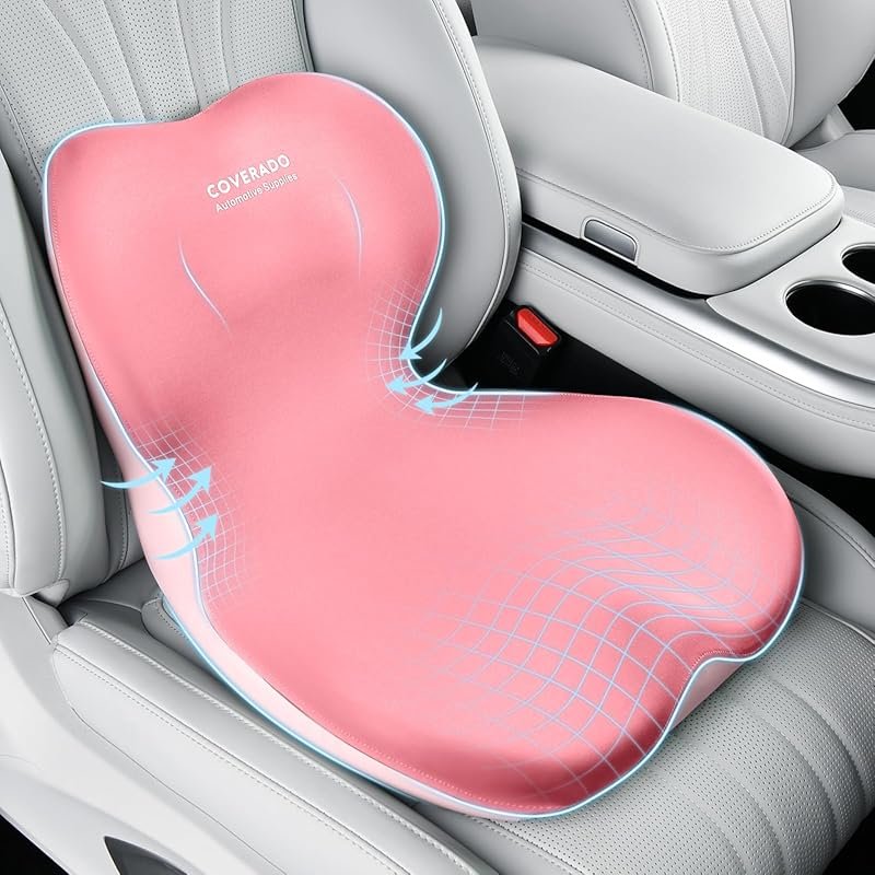 Coverado Memory Foam Car Seat Cushion and Lumbar Support Pillow for Ba