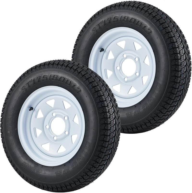 ST175/80D13 trailer tires with 13-inch rims, 5-lug on 4.5-inch pattern