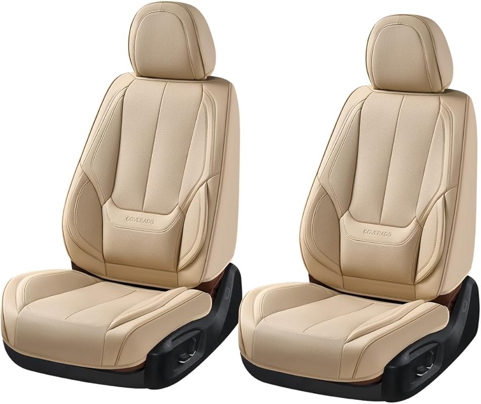 Beige Nappa Leather Front Seat Covers: Waterproof and Universal Fit fo