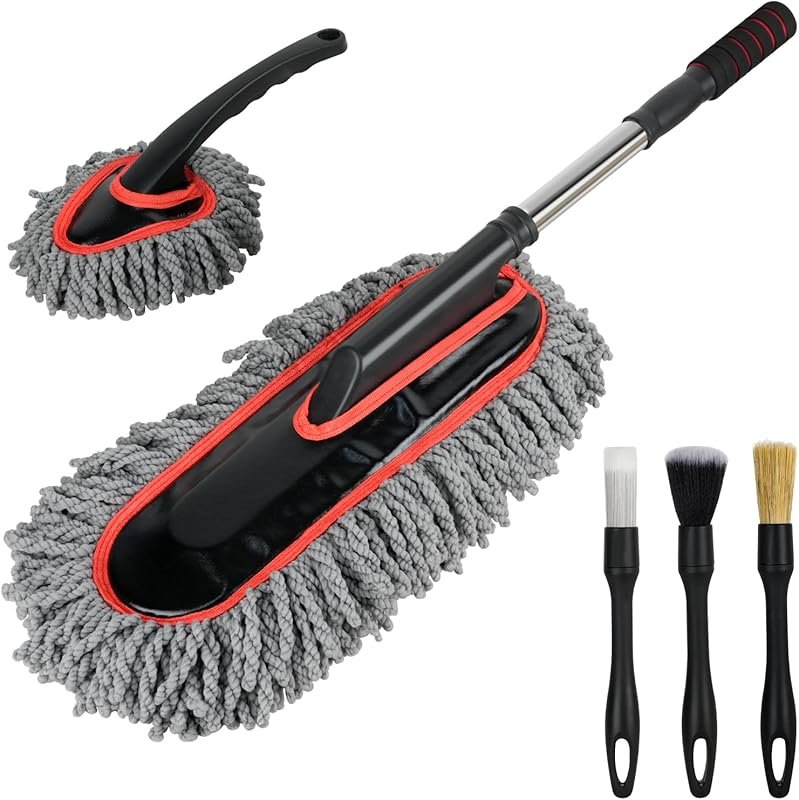 Scratch-Free Microfiber Car Duster with Extendable Handle and Detailin