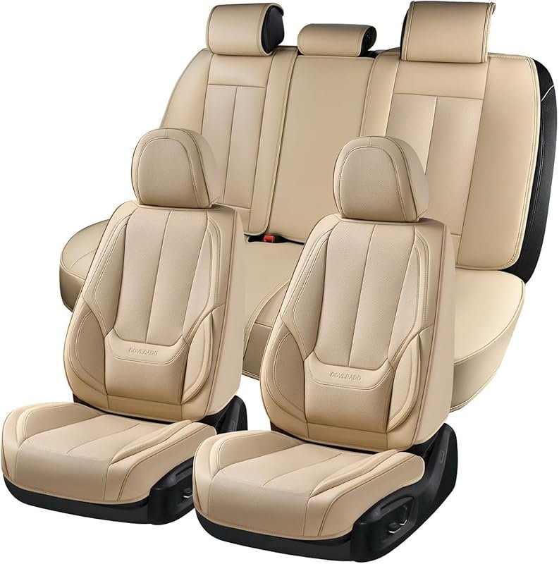 Coverado Waterproof Nappa Leather Seat Covers Full Set in Beige, Unive