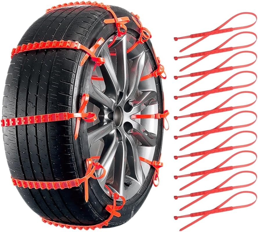 10PCS Snow Chains for Car Tires,Adjustable & Strong Grip Tire Chains f