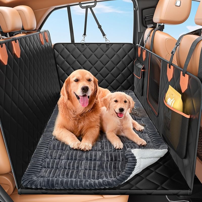 Hard Bottom Car Seat Cover for Dogs with Removable Blankets for Crew C