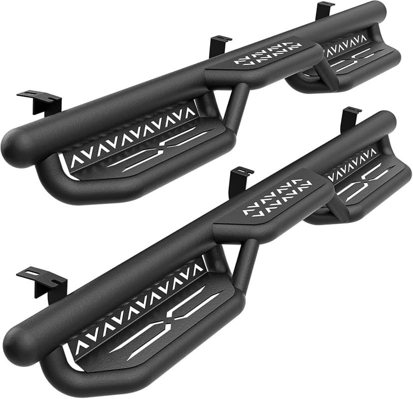 Heavy-duty carbon steel two-stair running boards in black for 2005-202