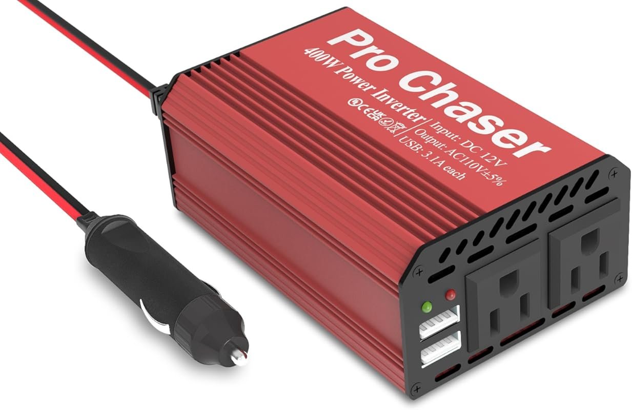 Pro Chaser 400W Car Power Inverter – DC 12V to AC 110V Converter with