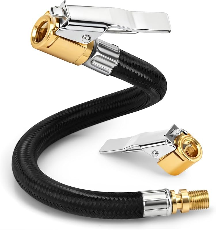 12-Inch Tire Inflator Hose Adapter with Brass Locking Chuck for Vehicl