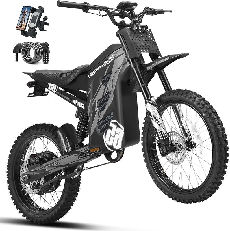 HAPPYRUN G300 Pro Electric Dirt Bike with 6500W Motor, 50 MPH, 70-Mile