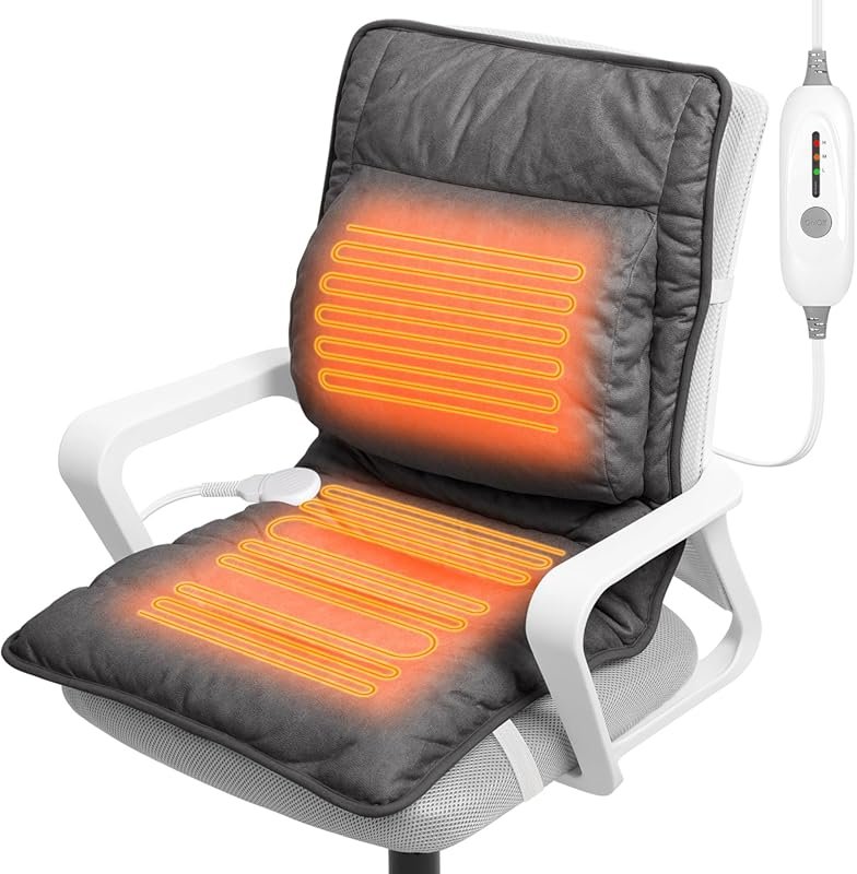 Heated Seat Cushion with Lumbar Support, 3 Heat Levels, and Auto Shut 