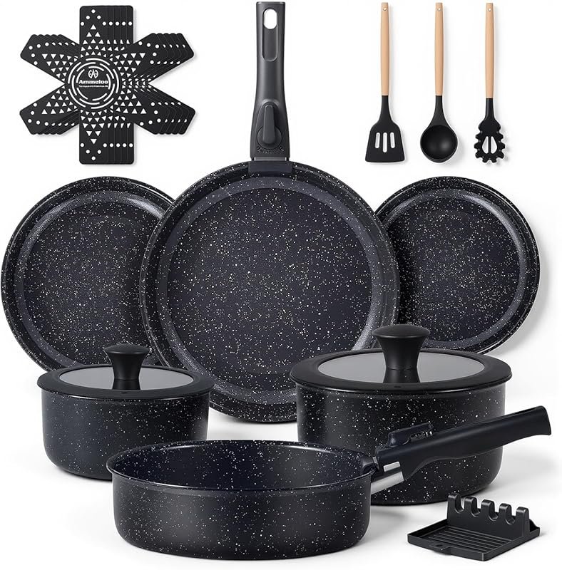 Ammeloo 21-Piece Ceramic Non-Stick Cookware Set with Detachable Handle