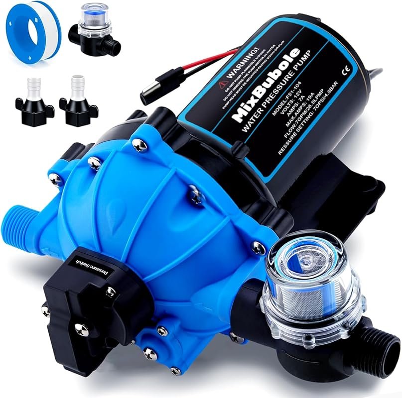 12V DC RV Fresh Water Pump 7GPM 70PSI Five-Chamber Self-Priming Diaphr