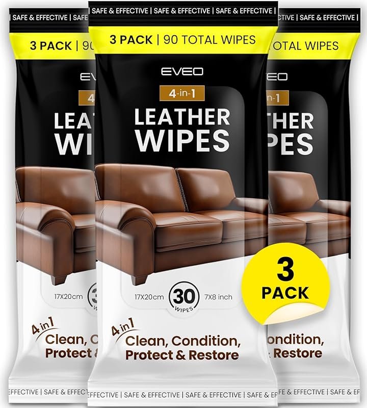 EVEO Leather Cleaner Wipes 4 in 1 for Cleaning and Conditioning Car Se