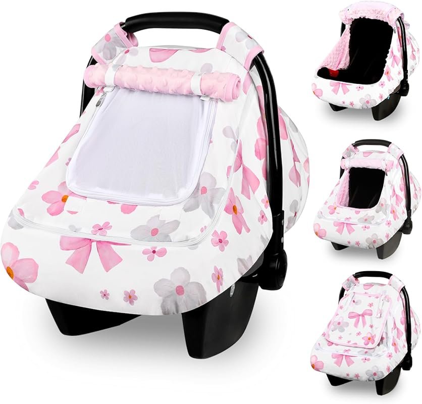 Hooyax Baby Car Seat Cover with Dual Zipper and Large Mesh Window for