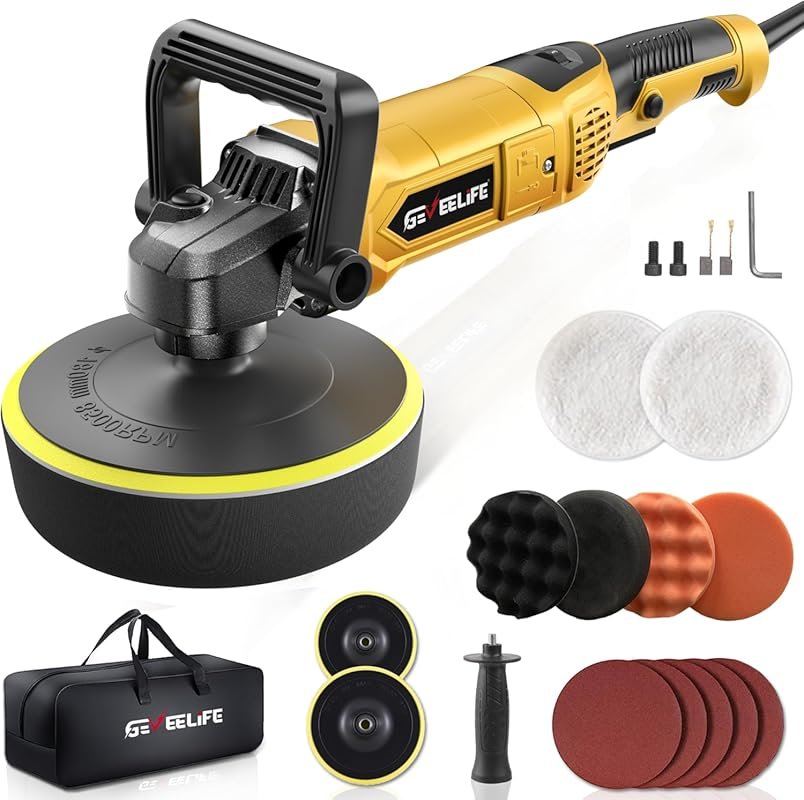GEVEELIFE 6-Inch/7-Inch 1600W Rotary Car Buffer Polisher with 7 Variab