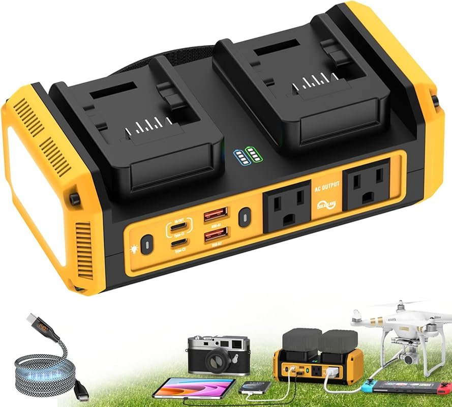 350W Pure Sine Wave Power Inverter Compatible with Dewalt 20V Battery,