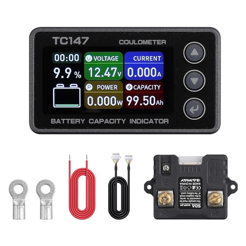 BINTA 0-50A Battery Monitor Shunt with Backlight for RV LiFePO4 Power