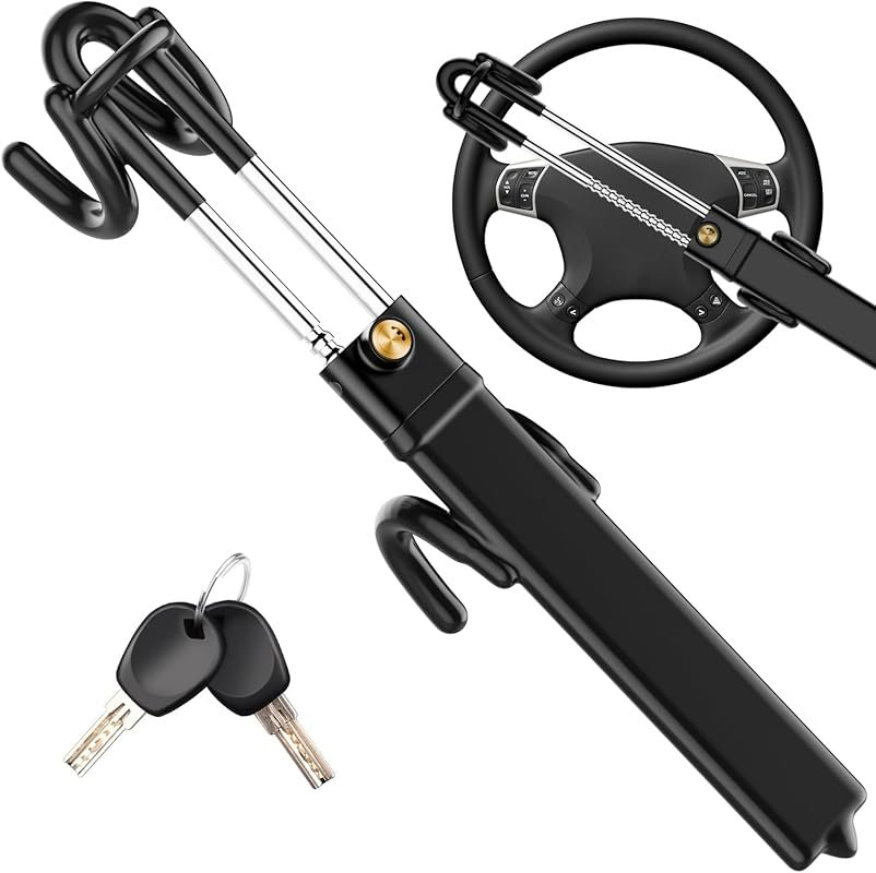 MONOJOY Adjustable Double Hook Steering Wheel Lock with 2 Keys for Tru