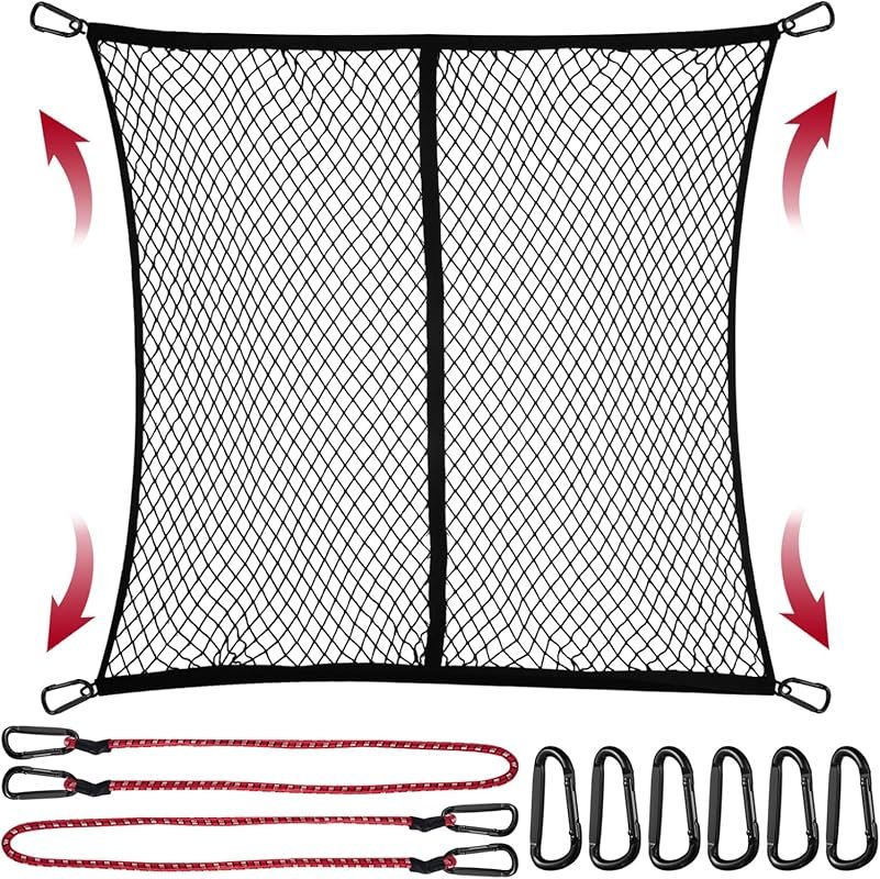 Stretchable 4x7 Truck Bed Cargo Net with Heavy-Duty Hooks and Tie-Down Straps