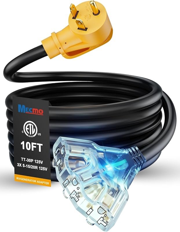 MECMO 30A to 3X 15/20A RV Distribution Adapter with 10ft Cord, NEMA TT