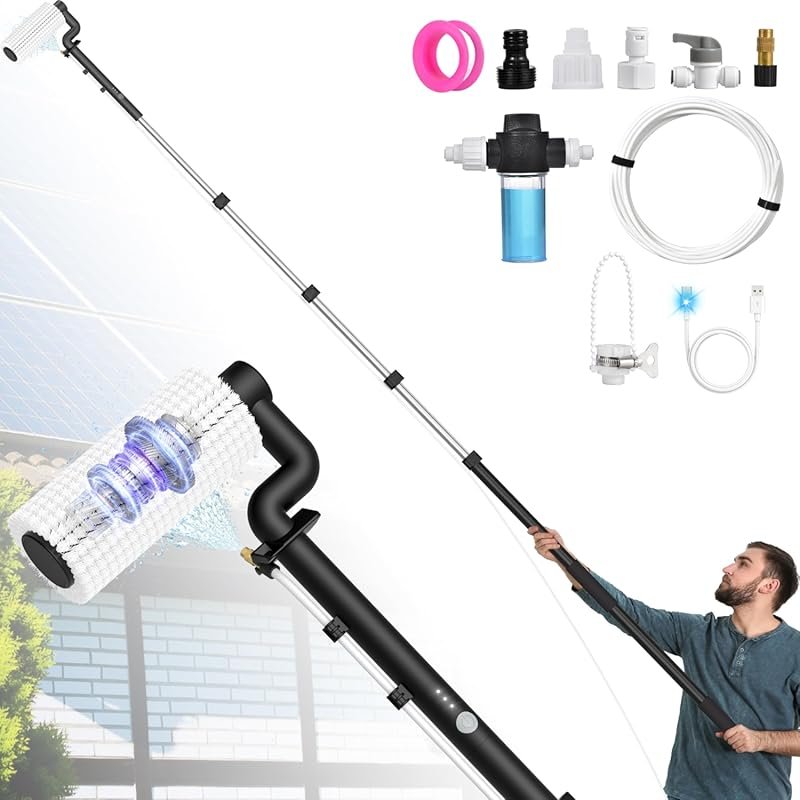 LyriFine Electric Solar Panel Cleaning Brush and Pole Kit, 20Ft Extend