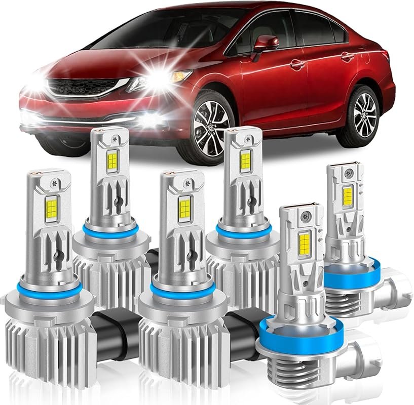 Bright 6000K LED Light Bulbs for 2004-2015 Honda Civic Sedan, High/Low