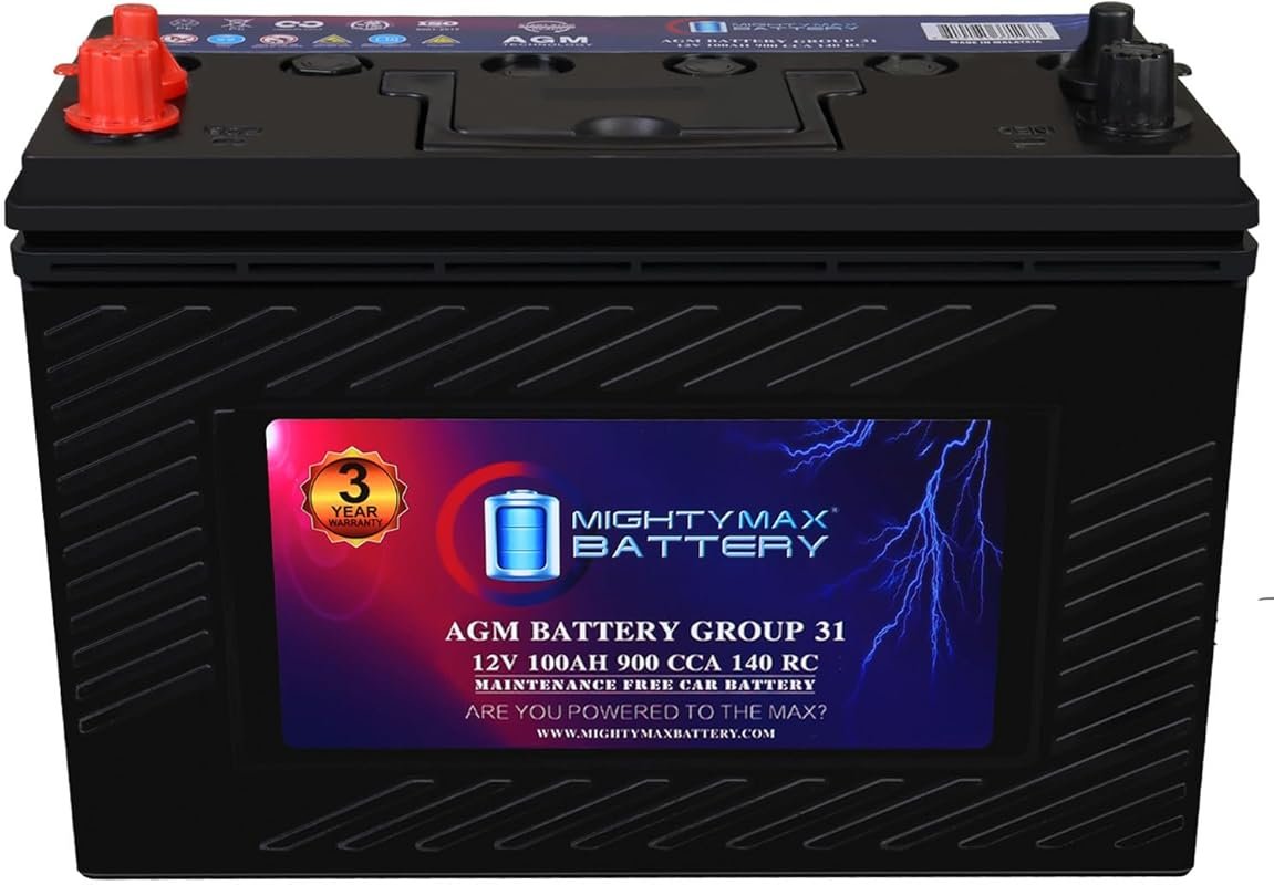 Mighty Max MM-G31 AGM Battery: Group 31, 12V 100Ah, 900 CCA for Marine