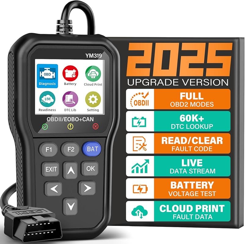 BluSon YM319 OBD2 Scanner with Live Data, Battery Tester, and Cloud Pr