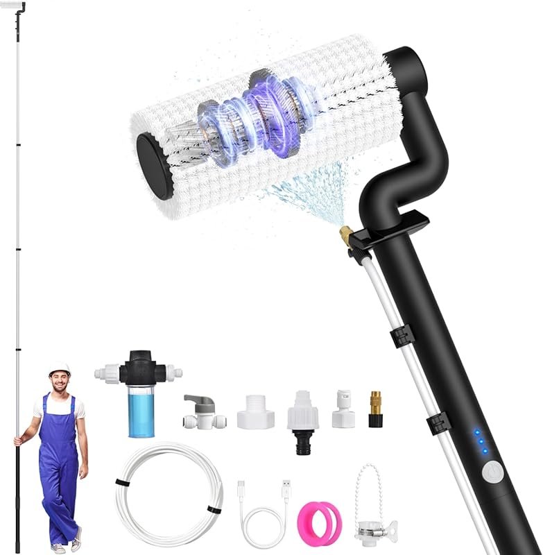 Electric Solar Panel Cleaning Kit with twenty-foot telescopic brush an
