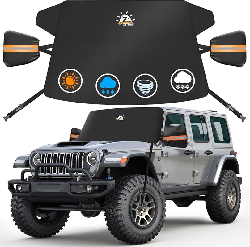 Zettum Car Windshield Snow Cover for Jeep Wrangler, Gladiator, Ford Br