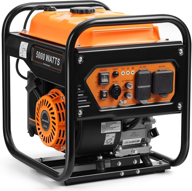 5000W Inverter Generator Gas Powered, Open Frame Generator, Portable O