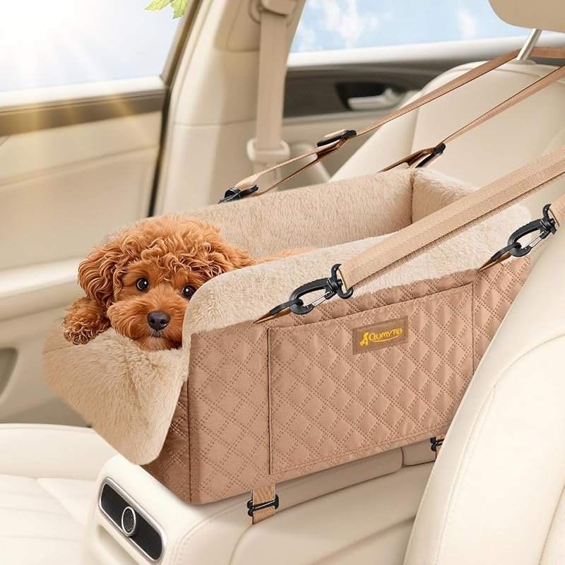 QUMY Dog Car Seats for Small Dogs Up to 11lbs, Portable Center Console