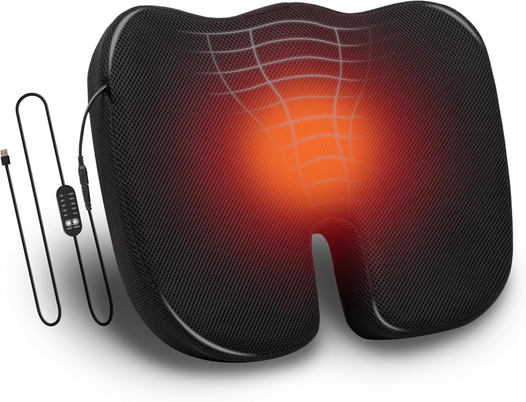 Mind Reader Heated Memory Foam Seat Cushion with Air-Cloud Technology 