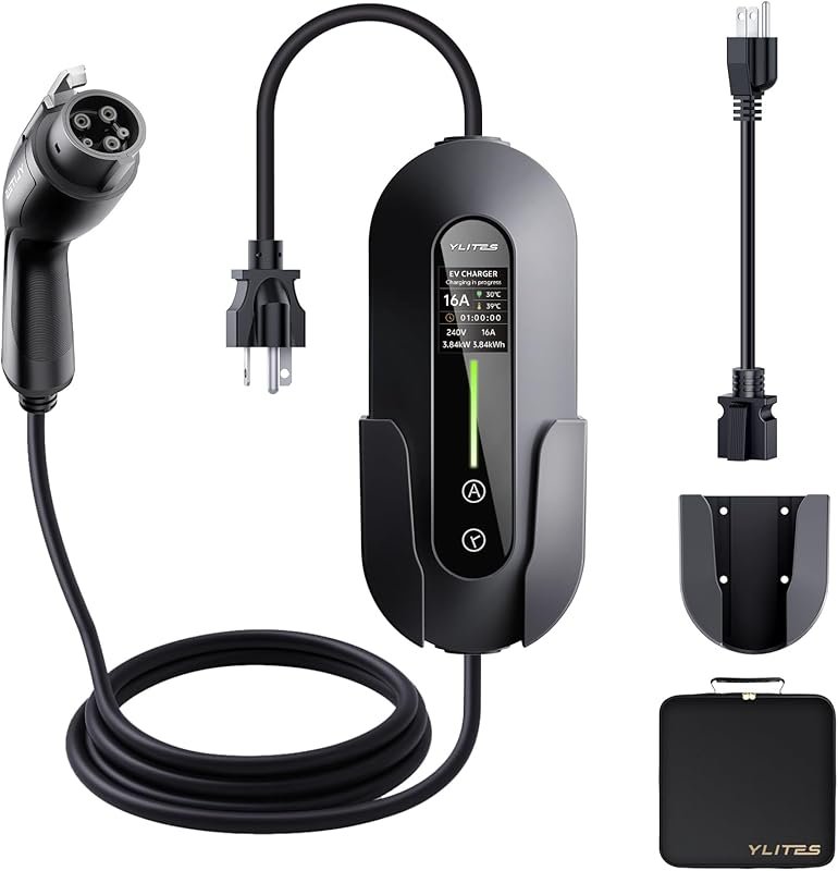 Level 1 & 2 Portable EV Charger with 25ft cable, 8–16Amp adjustable cu
