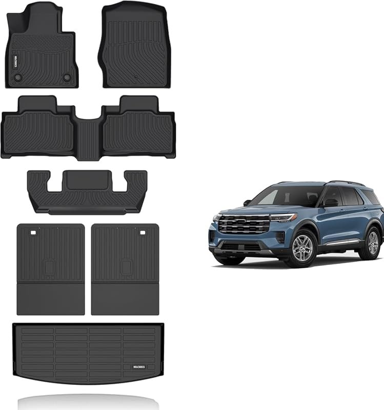 Full-Set TPE Floor Mats & Cargo Liner with Seatback Covers for 2020-2026 Ford Explorer...