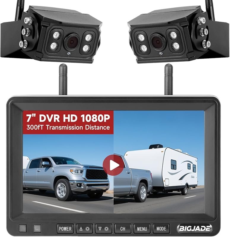 Wireless RV Backup Camera with HD 7-Inch Monitor Dual Systems IP69 Wat