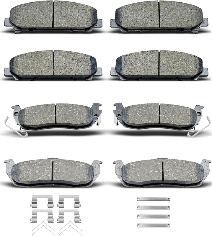 Front and Rear Ceramic Brake Pads with Clips for Nissan Armada, Titan,