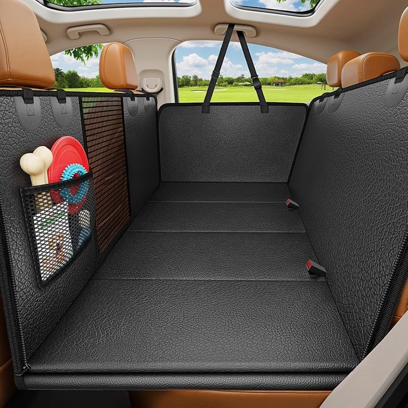 PU Leather Dog Car Seat Cover with Hard Bottom, Waterproof Hammock for