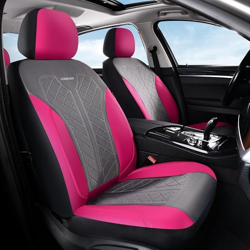 Coverado 2-Pack Luxury Pink Front Seat Covers for SUVs, Trucks, and Se