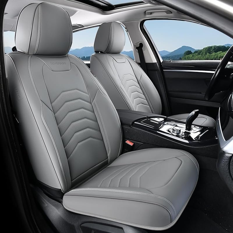 Coverado Luxury Faux Leather Seat Covers: Gray Front Seat Covers with