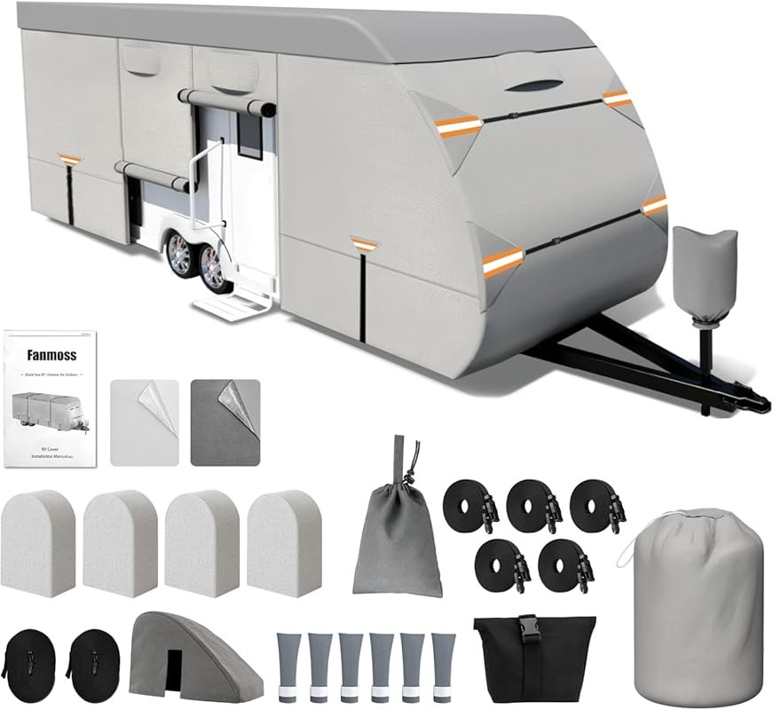 Heavy-Duty RV Cover for 27-30ft Trailers, 8-Layer Waterproof Rip-Resis