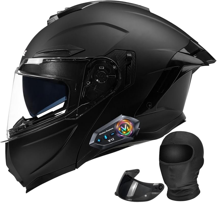 Bluetooth Modular Motorcycle Helmet with Dual Visors and Removable Lin