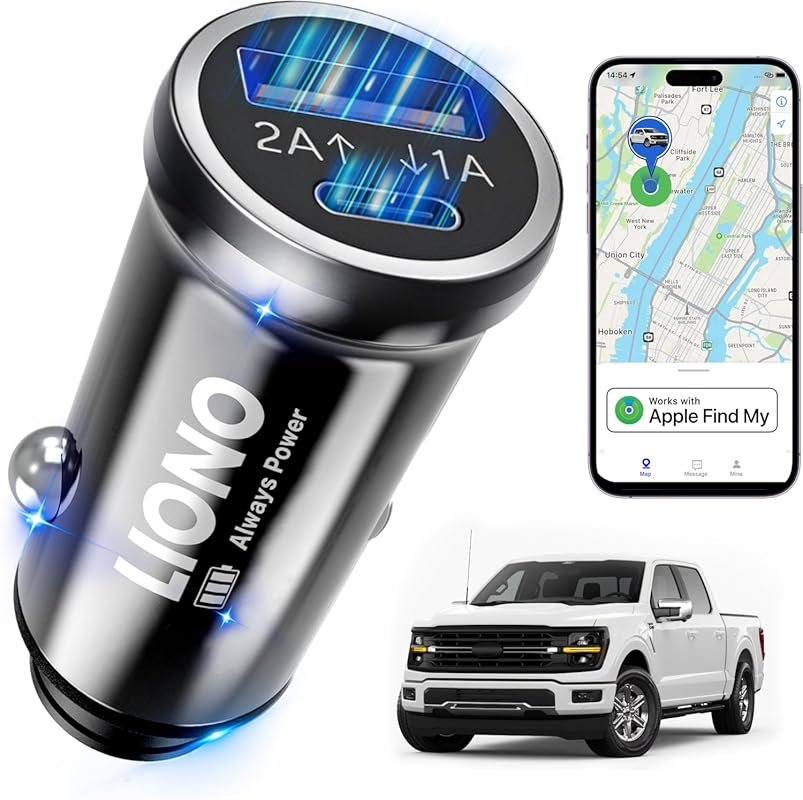 LIONO Car GPS Tracker with Built-in Charger, No SIM or Monthly Fee for