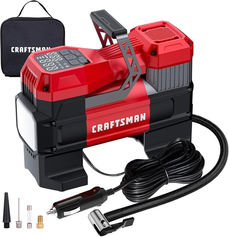 CRAFTSMAN 12V Portable Tire Inflator with Digital Gauge, LED Light, an