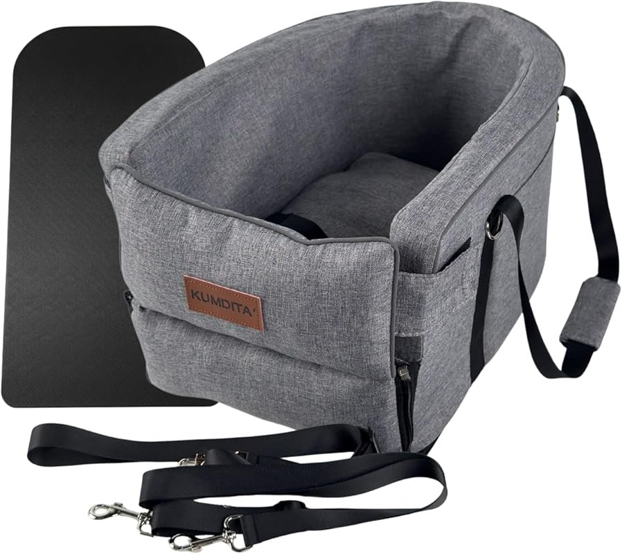 Kumdita' Center Console Car Seat & Carrier for Small Dogs & Cats with 