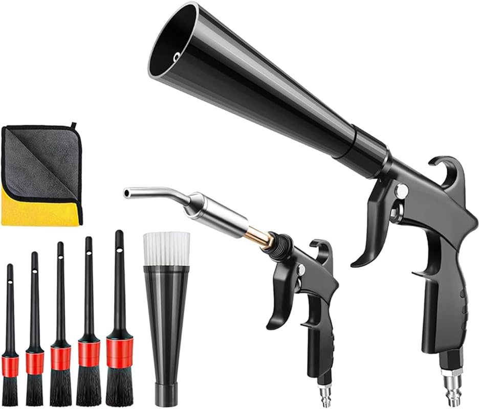 JUSTHERE Car Cleaning Gun: High-Pressure Blower Gun with 5 Brushes for